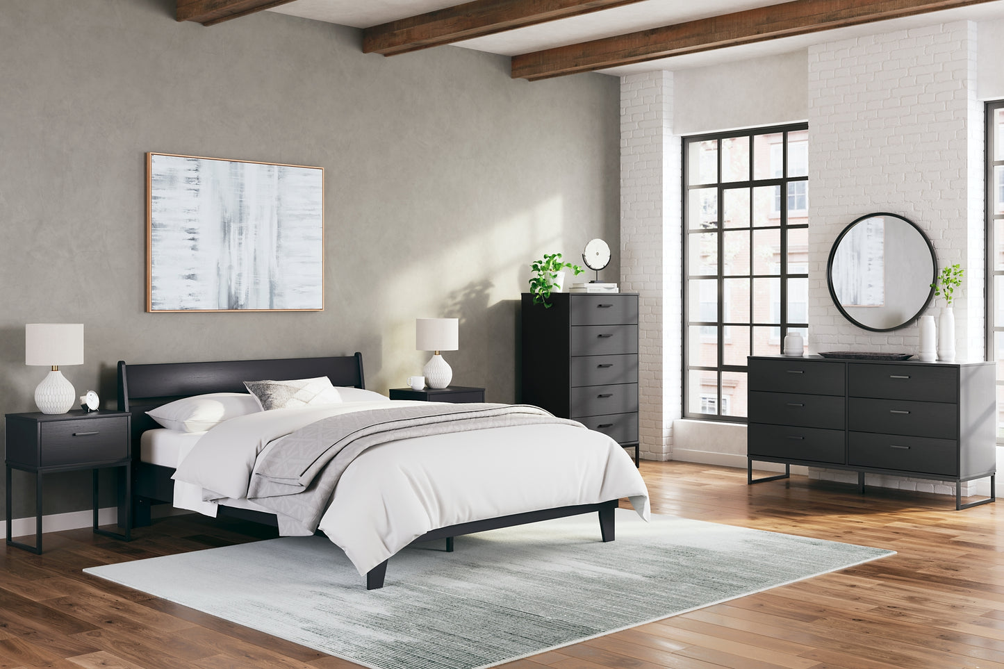 Socalle Queen Panel Platform Bed with Dresser, Chest and Nightstand