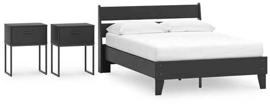 Socalle Full Panel Platform Bed with 2 Nightstands