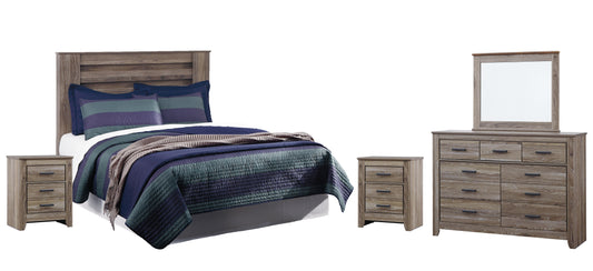 Zelen King/California King Panel Headboard with Mirrored Dresser and 2 Nightstands