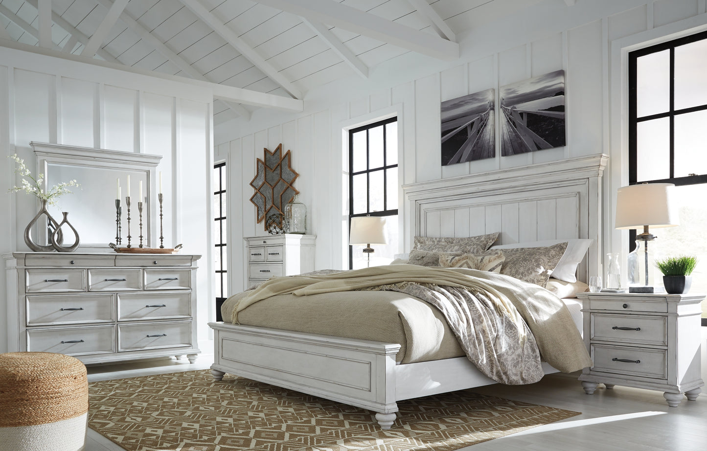 Kanwyn Queen Panel Bed with Mirrored Dresser, Chest and Nightstand