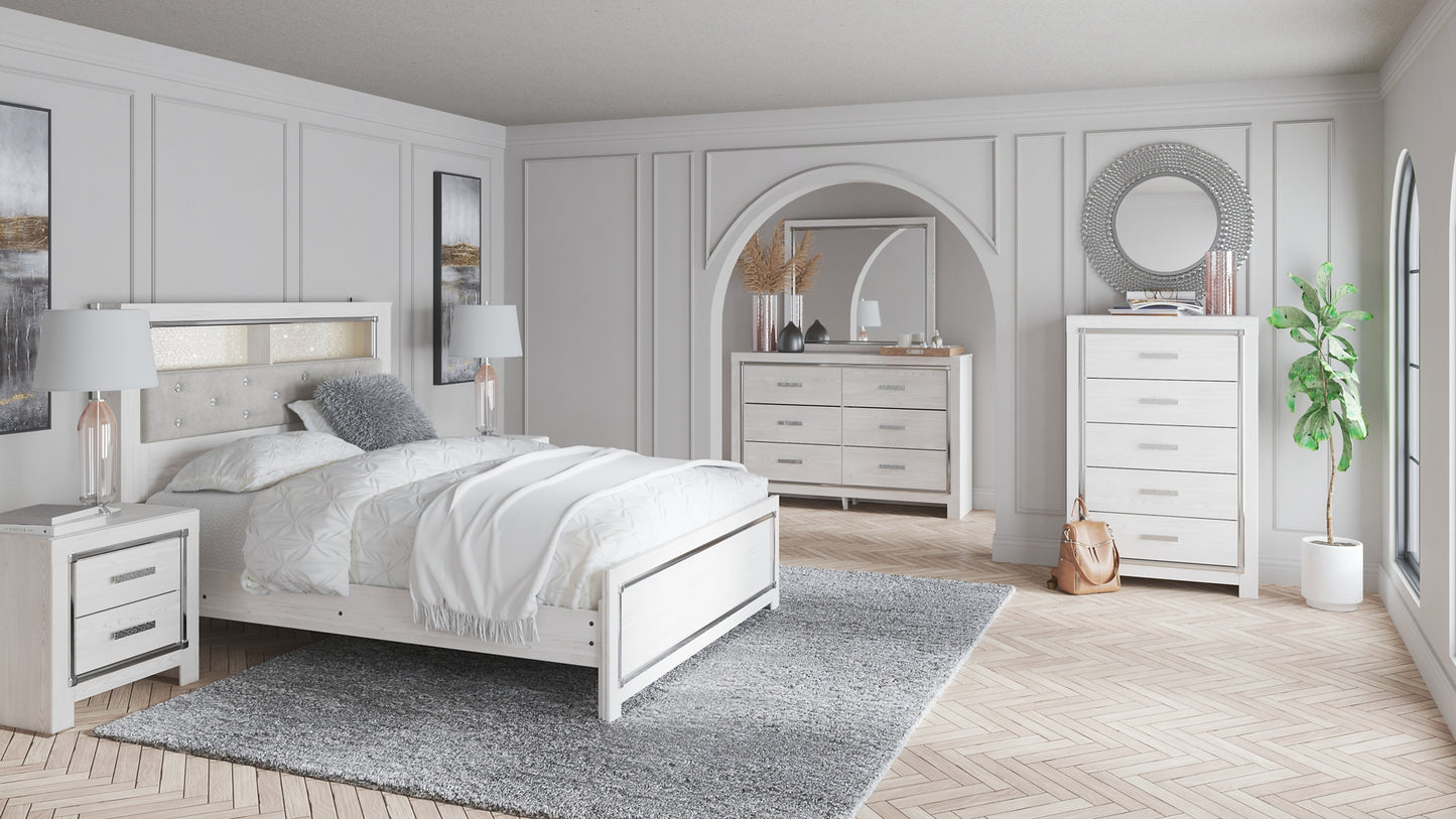 Altyra Queen Panel Bookcase Bed with Mirrored Dresser, Chest and 2 Nightstands